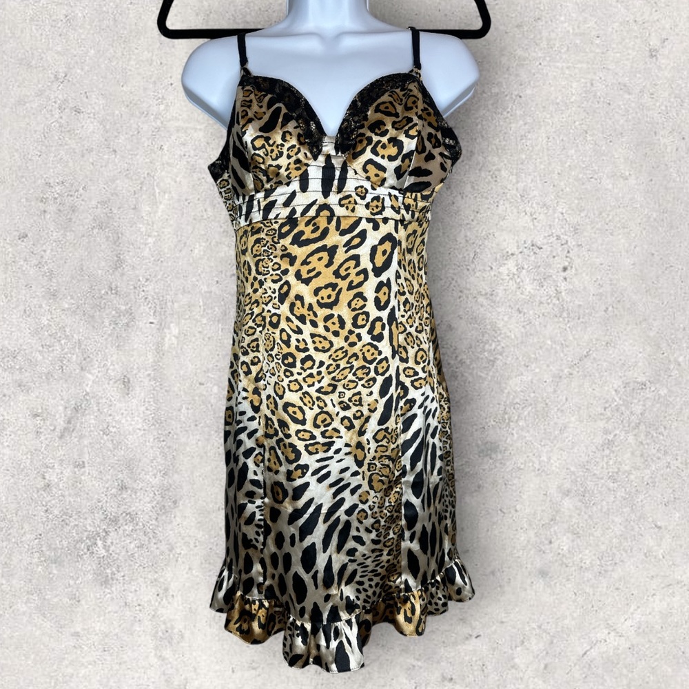 GUESS VINTAGE Animal Print Babydoll Slip Dress 90's